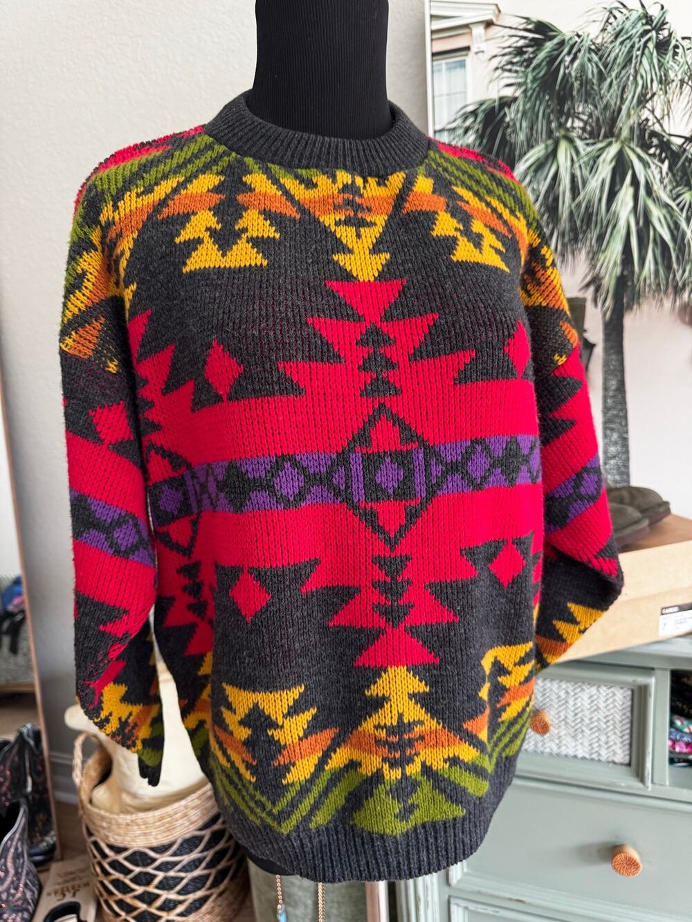 Cozy fall winter funky Aztec sweater size S/M